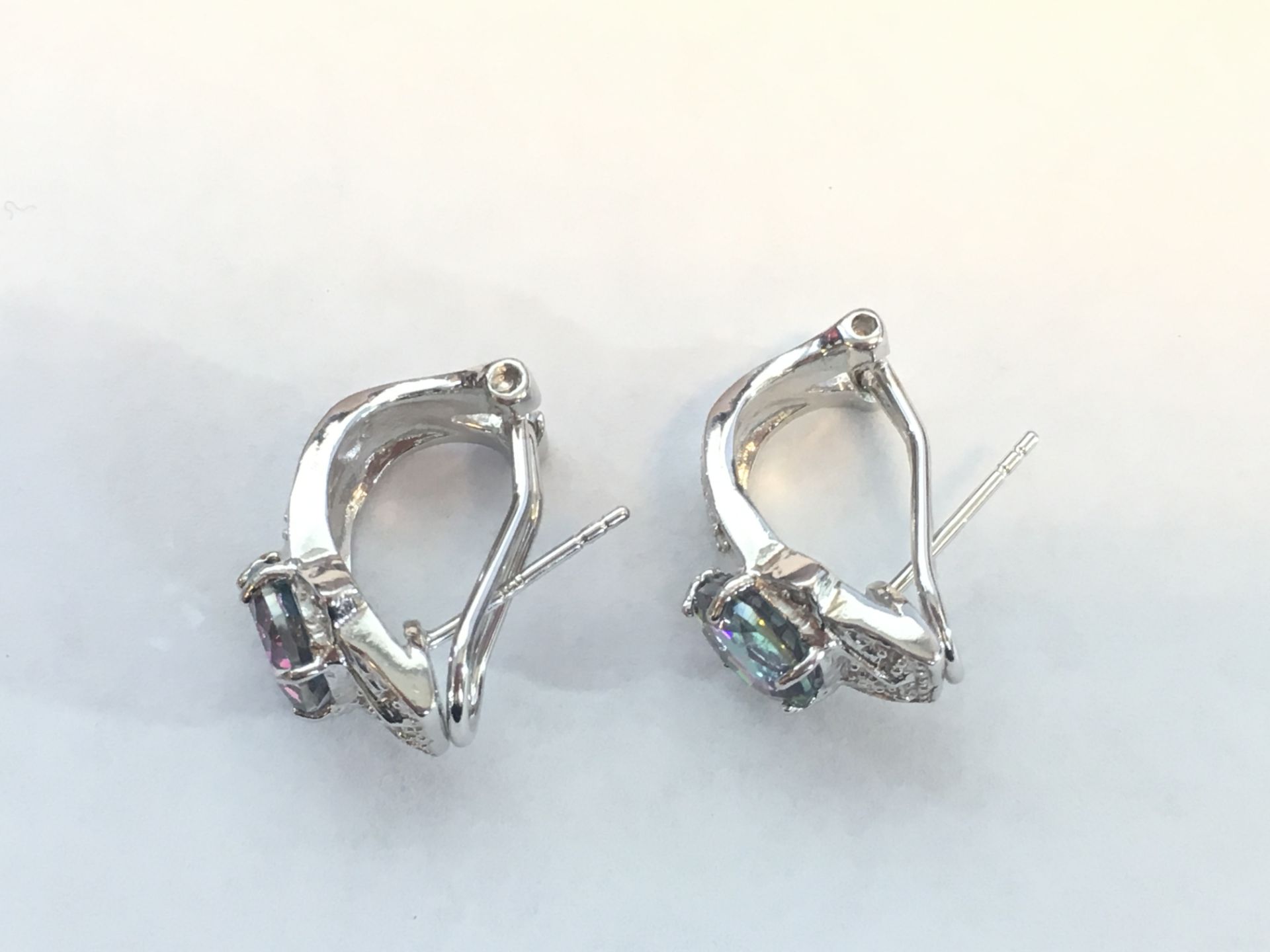 Mystic Gemstome and diamond sterling silver earrings - Image 2 of 2