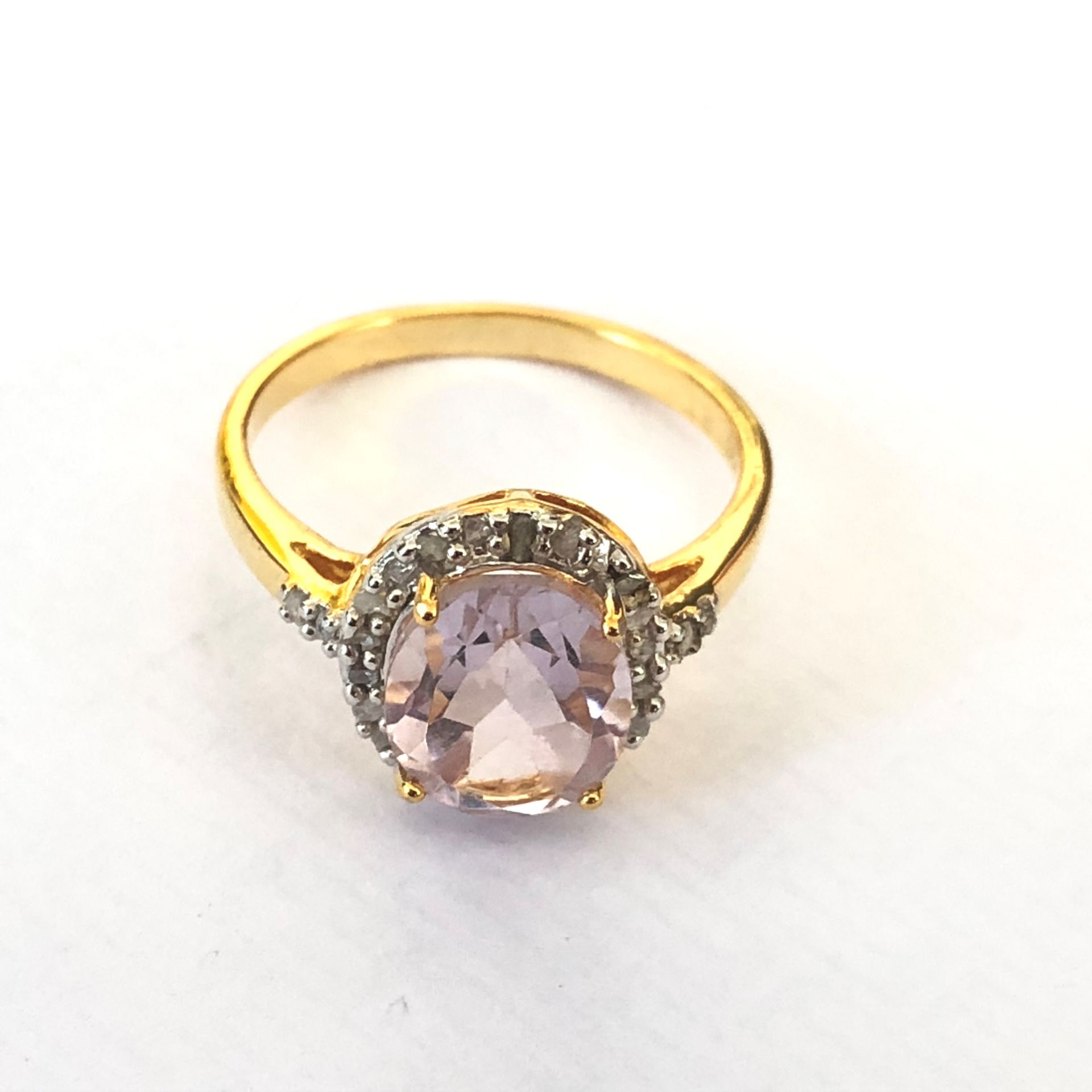 18k gold over sterling silver, pink amethyst and diamond ring - Image 2 of 2