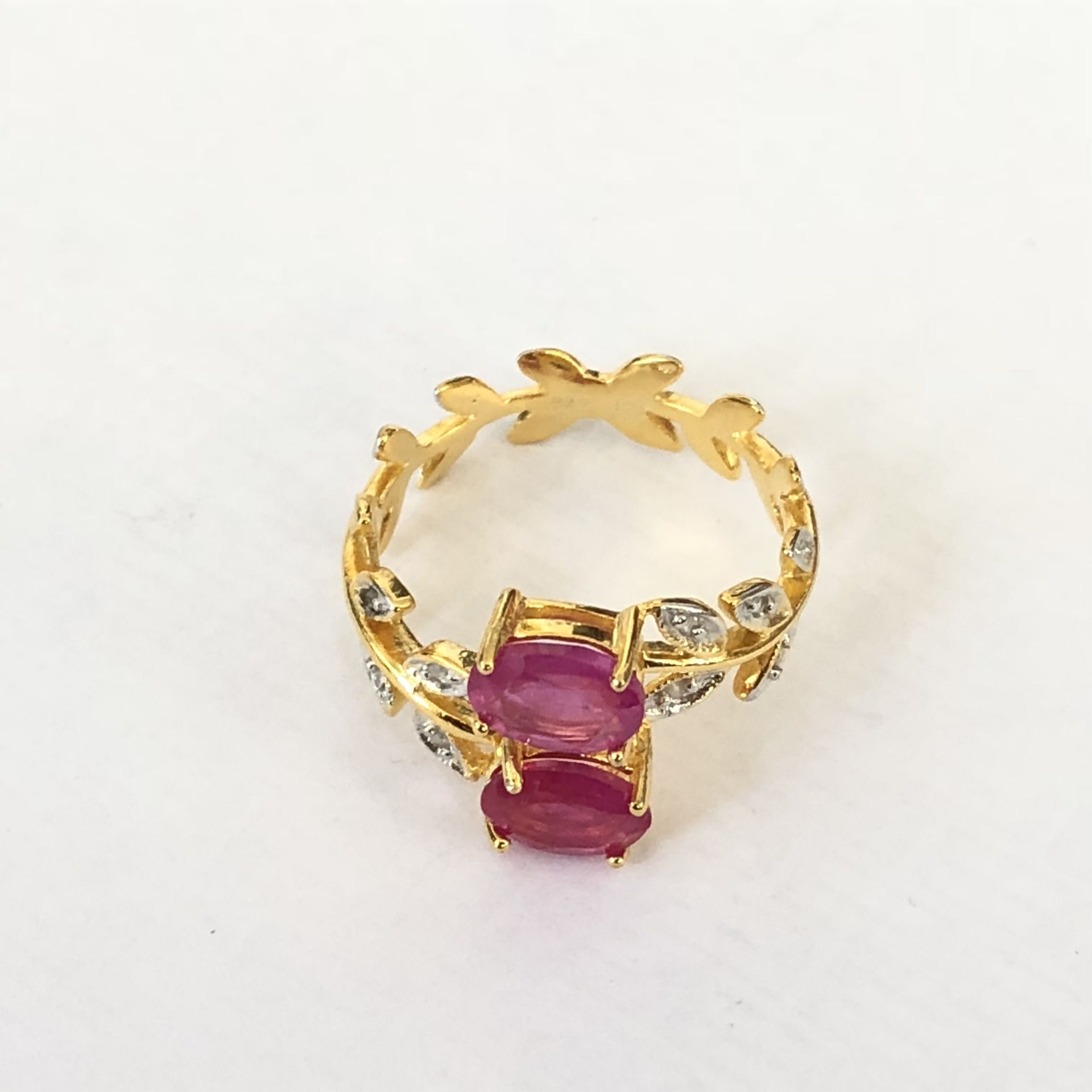18k gold over sterling silver, ruby and diamond ring - Image 2 of 2