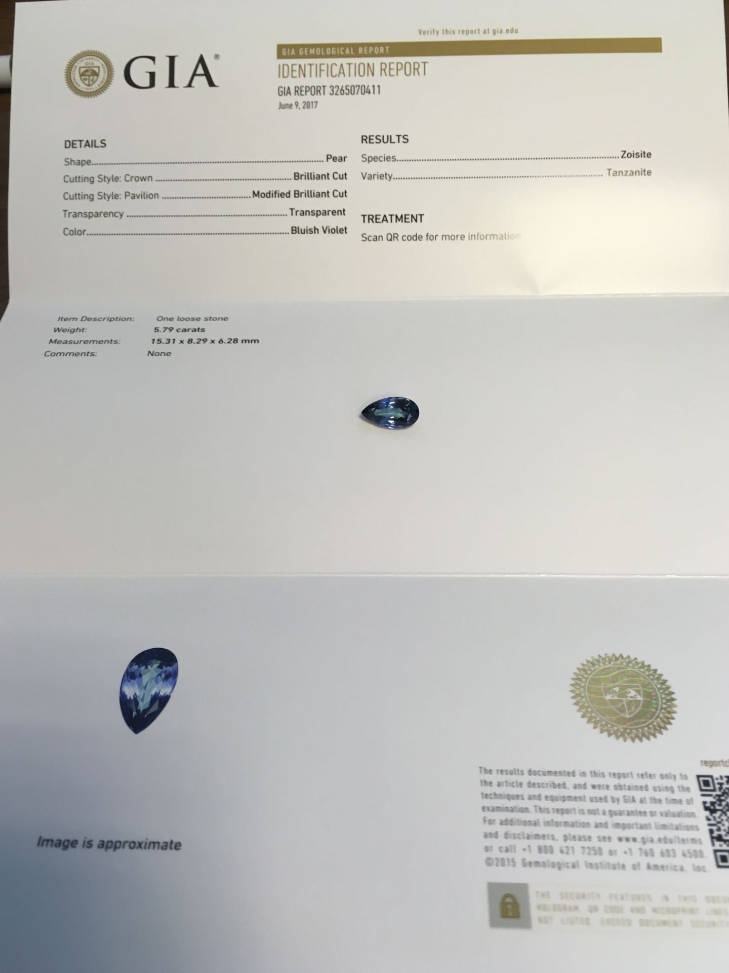 5.79ct Natural Tanzanite with GIA Certificate - Image 4 of 4