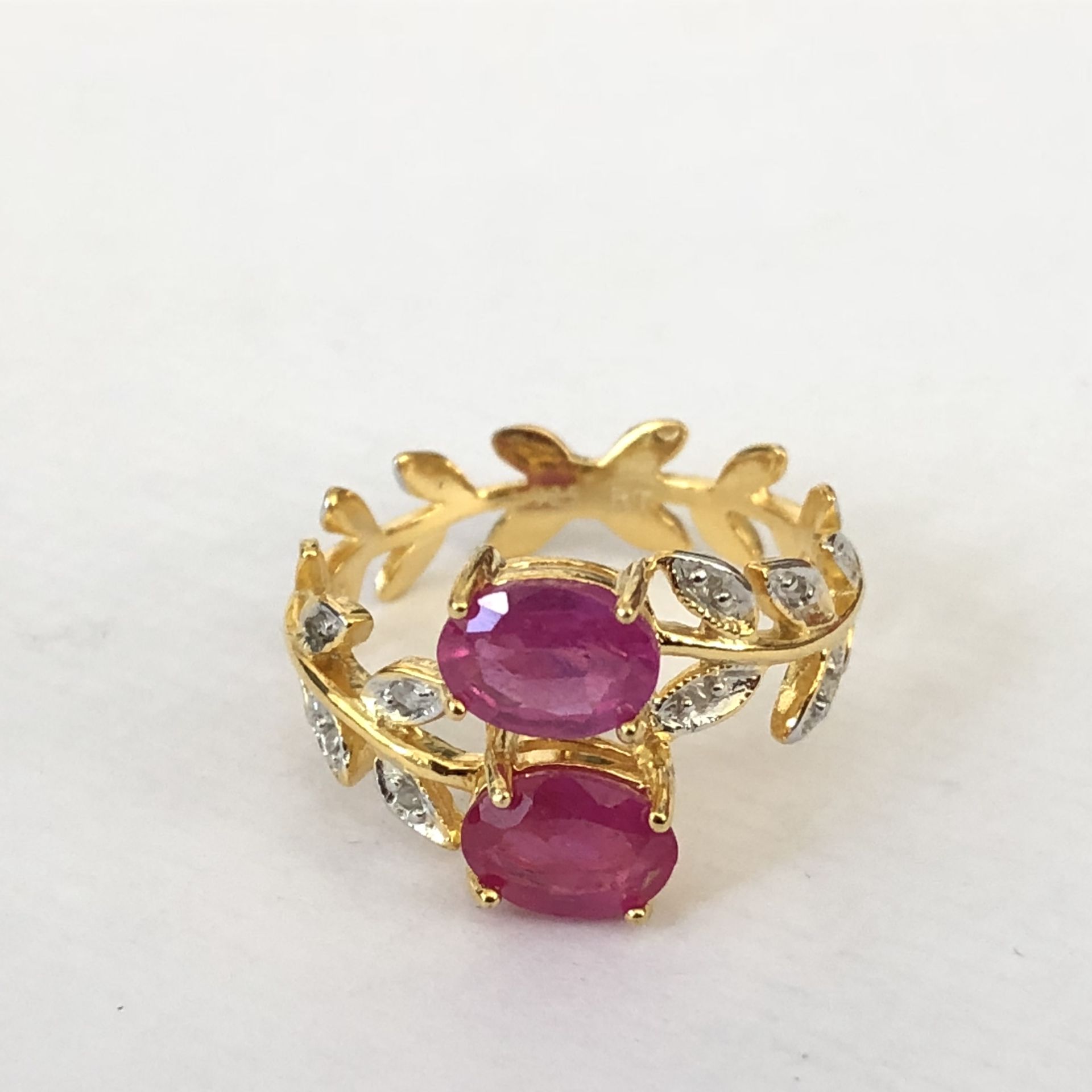 18k gold over sterling silver, ruby and diamond ring