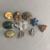 A Collection of 10 Costume Jewellery Brooches. Various.