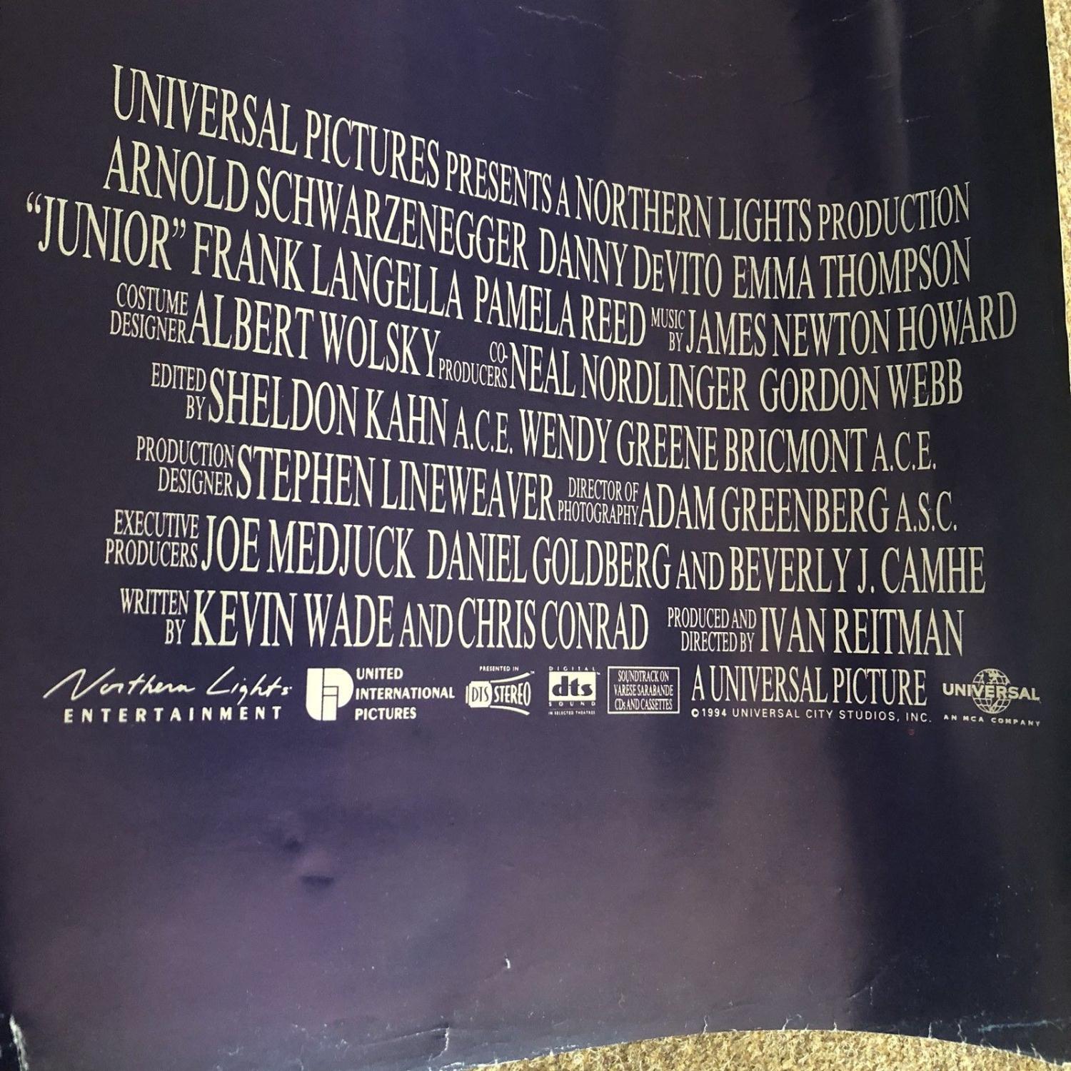 JUNIOR - ORIGINAL 1990s CINEMA POSTER 1994 Arnold Schwarzenegger, Danny DeVito - Image 2 of 4