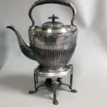 Silver Plated Fluted Spirit Kettle on Stand With Original Burner Barker Brothers