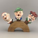 Set of 3 Vintage Novelty Ceramic/Porcelain Head Cork Bottle Stopper with stand