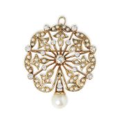 K. Goldschmidt 14k Yellow Gold Pearl & Diamond Vintage Spray Brooch