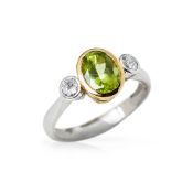 18k White & Yellow Gold Peridot & Diamond Ring