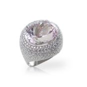 18k White Gold Kunzite & Diamond Cocktail Ring Accompanied With: