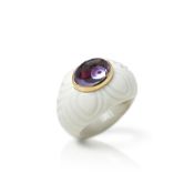 Bulgari 18k Yellow Gold & Porcelain Amethyst Chandra Cocktail Ring