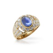 Bulgari 18k Yellow Gold Cabochon Sapphire & Diamond Cocktail Ring