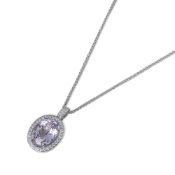 18k White Gold Kunzite & Diamond Pendant Necklace