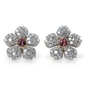 Cartier 18k White Gold Pink Tourmaline & Diamond Vintage Earrings