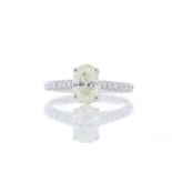 18ct White Gold Single Stone Oval Cut With Stone Set Shoulder Diamond Ring (1.17) 1.39