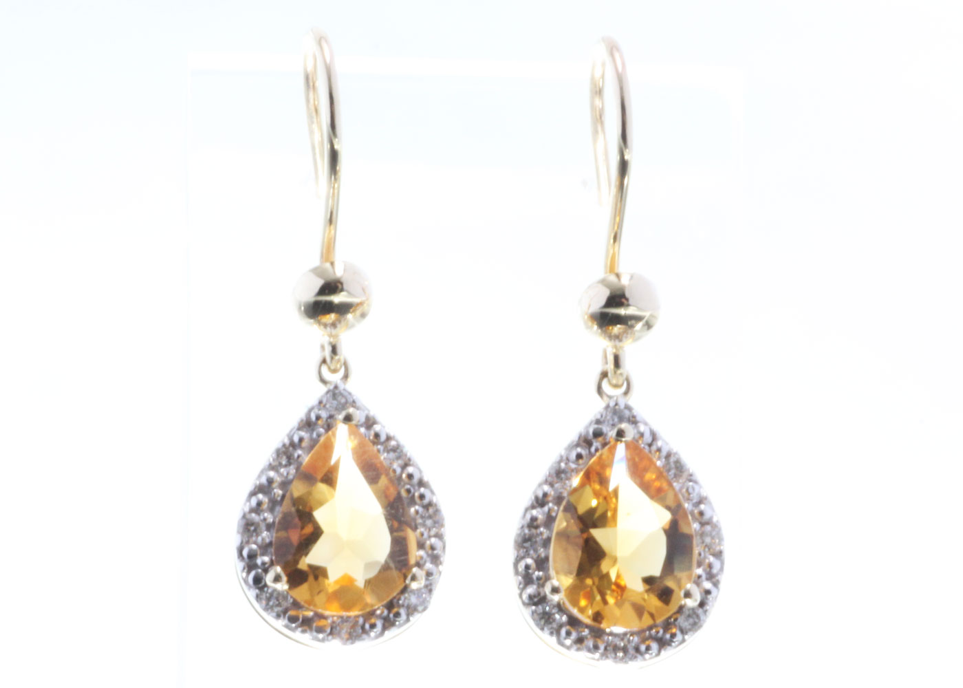 9ct Yellow Gold Citrine Diamond Earring 0.13