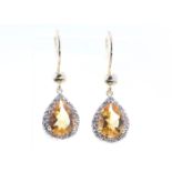 9ct Yellow Gold Citrine Diamond Earring 0.13