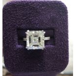 18ct White Gold Single Stone Asscher Cut Claw Set Diamond Ring 7.00