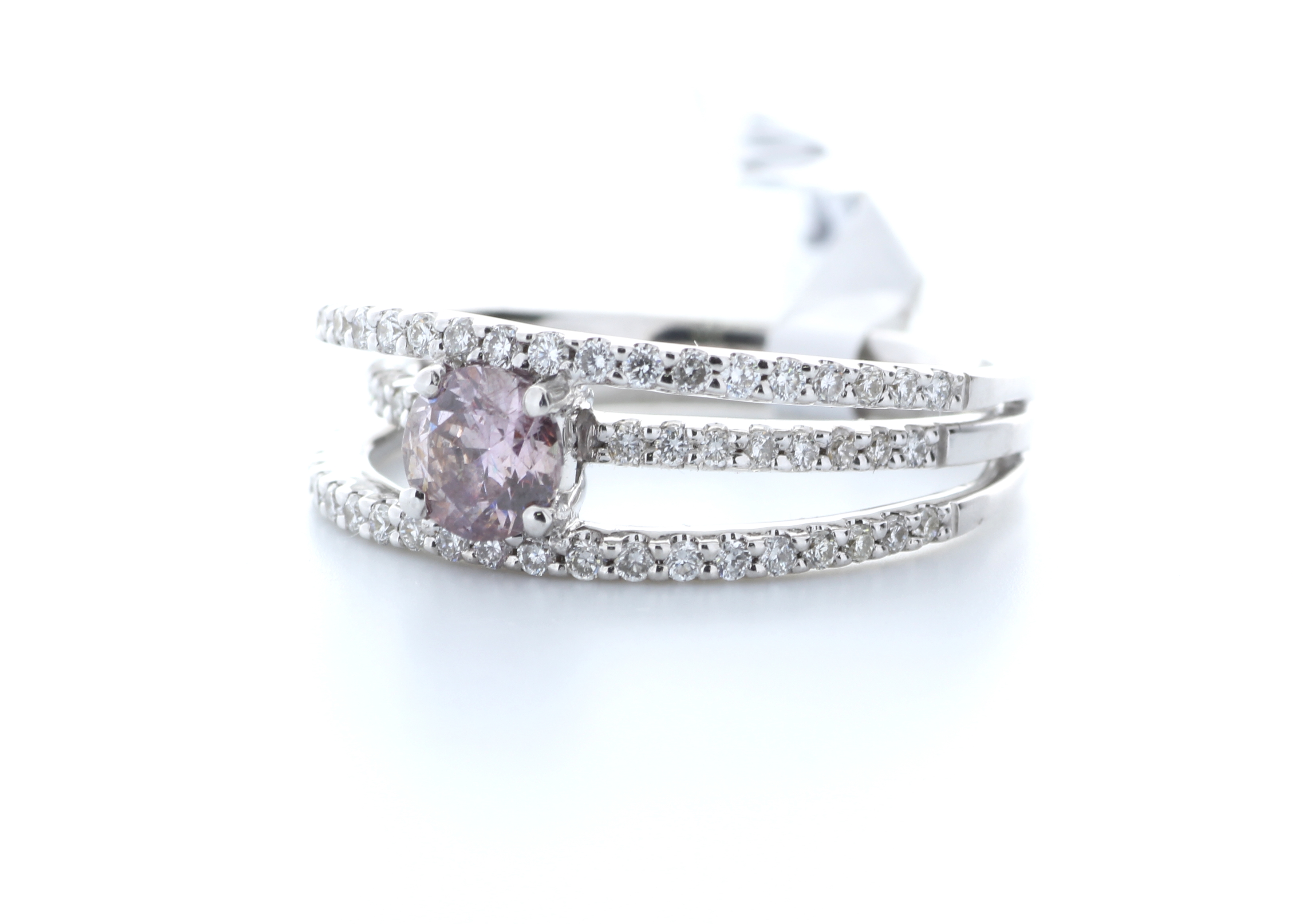 18ct White Gold Claw Set With Fancy Natrual Pink Centre Stone Semi Eternity Diamond Ring 0.55