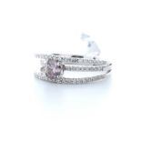 18ct White Gold Claw Set With Fancy Natrual Pink Centre Stone Semi Eternity Diamond Ring 0.55