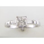 18ct White Gold Single Stone Princess Cut Diamond Ring With Set Shoulders (0.72) 0.96