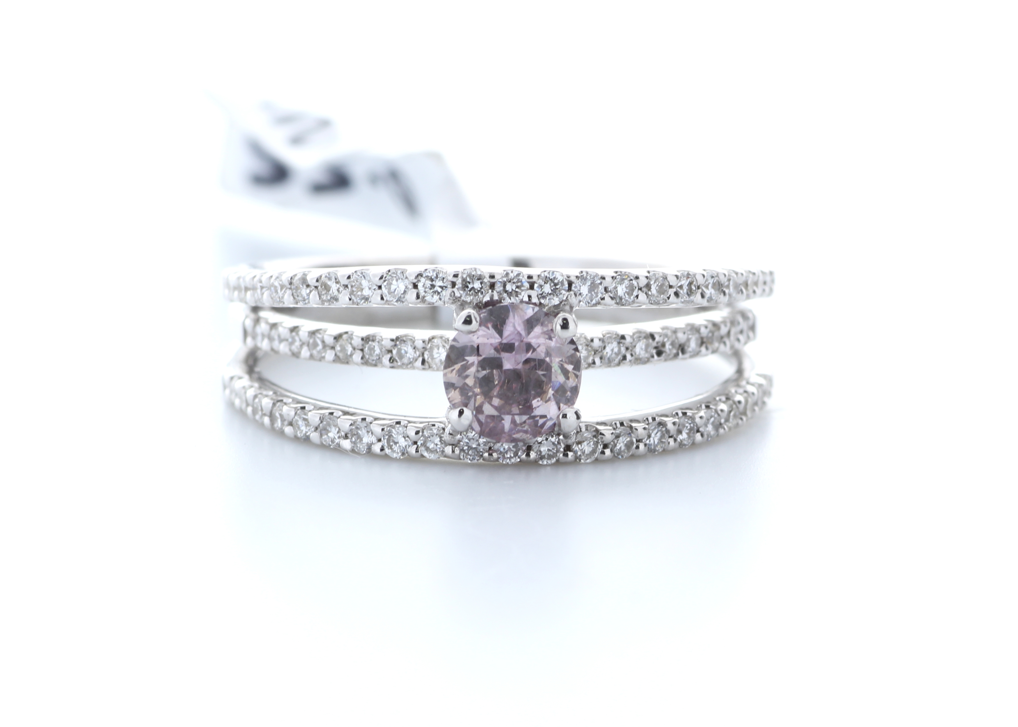 18ct White Gold Claw Set With Fancy Natrual Pink Centre Stone Semi Eternity Diamond Ring 0.55 - Image 3 of 3