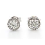 18ct White Gold Single Stone With Halo Setting Earring 0.65