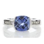 9ct White Gold Created Ceylon Sapphire Diamond Ring 0.11