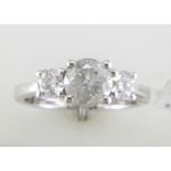 18ct White Gold Three Stone Claw Set Diamond Ring 1.60