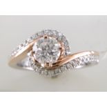 18ct White And Rose Gold Single Stone Ring With Semi Halo Setting (0.92) 1.21