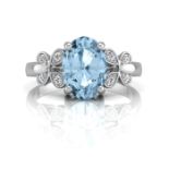 9ct White Gold Diamond And Blue Topaz Ring 0.03