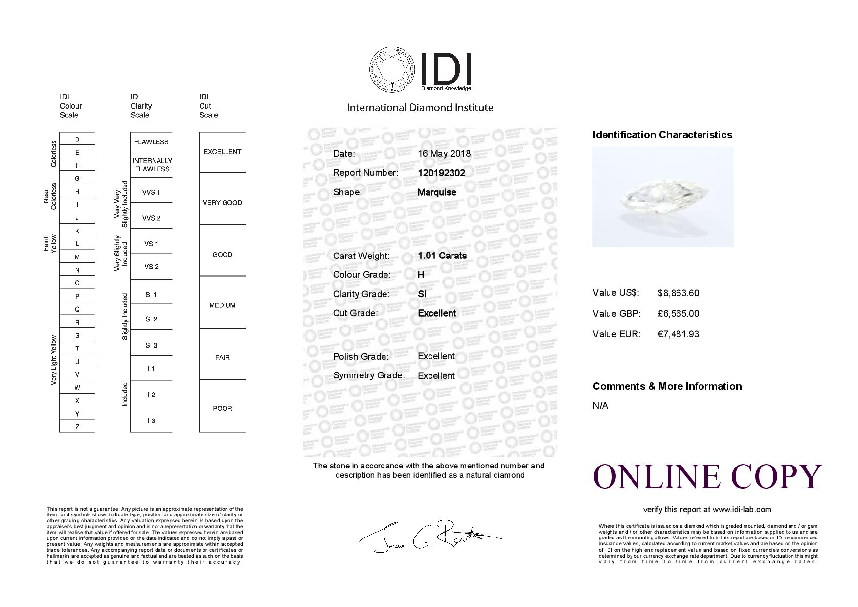 Loose Diamond MARQUISE 1.01 - Image 2 of 2