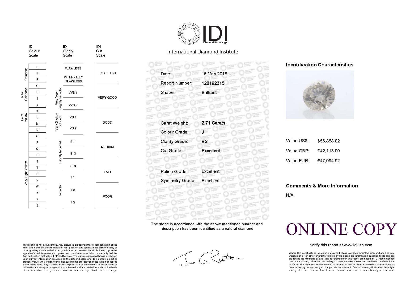 Loose Diamond BRILLIANT 2.71 - Image 2 of 2