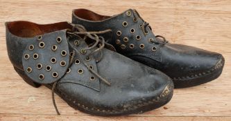Antique Vintage Pair of Morris Dancing Leather & Wood Clogs