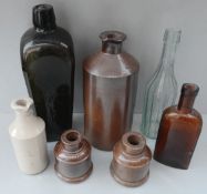 Antique Vintage Retro Collection of 7 Glass & Stoneware Collectable Bottles NO RESERVE