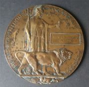 Antique WWI Military Bronze Death Plaque (Dead Mans Penny) Mathew Henry Hickling