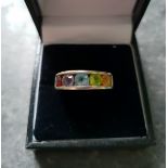 Vintage Jewellery Sterling Silver Dress Ring Multi Coloured Stones Boxed UK Size L+