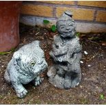 Vintage Garden Ornaments Gnome & Bulldog Reconstituted Stone NO RESERVE