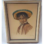 Vintage Retro Aquatint Print Mexican Boy In Folk Costume Roger Hebbelinck Limited Edition 159 of 350