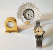 Vintage Retro Parcel of 2 Clocks & a Ingersoll Wrist Watch Includes Waterford Crystal Clock