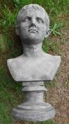 Vintage Male Roman Style Bust Figure Signed Lucas at rear. Garden or Home Ornament
