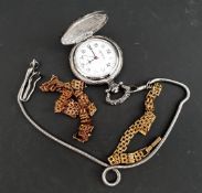 Vintage Geneva Pocket Watch & two Costume Jewellery Gold Coloured Chains