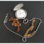 Vintage Geneva Pocket Watch & two Costume Jewellery Gold Coloured Chains