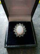 Vintage Jewellery Sterling Silver Dress Ring White Stones around an Opel Style Centre Stone Boxed