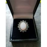 Vintage Jewellery Sterling Silver Dress Ring White Stones around an Opel Style Centre Stone Boxed