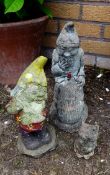 Vintage Garden Ornaments 2 x Gnomes and 1 x Other Figure Reconstituted Stone NO RESERVE