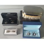 Vintage Boxed Cufflinks Tie Clip & Brush