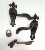 Antique Vintage Iron Work Door Handles & Window Lock NO RESERVE