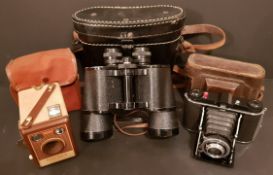 Antique Military WWII German Leather Binocular Case 1943 with Nitschke Berlin Binoculars & 2 Cameras