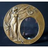 Antique Brass Easel Art Nouveau Circular Picture Frame