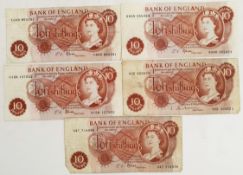 Antique Money Parcel of 5 x Ten Shilling Bank Notes (10 Bob Notes)