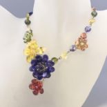 Designer Costume Jewellery by Butler & Wilson Colourful Crystal Flower Necklace